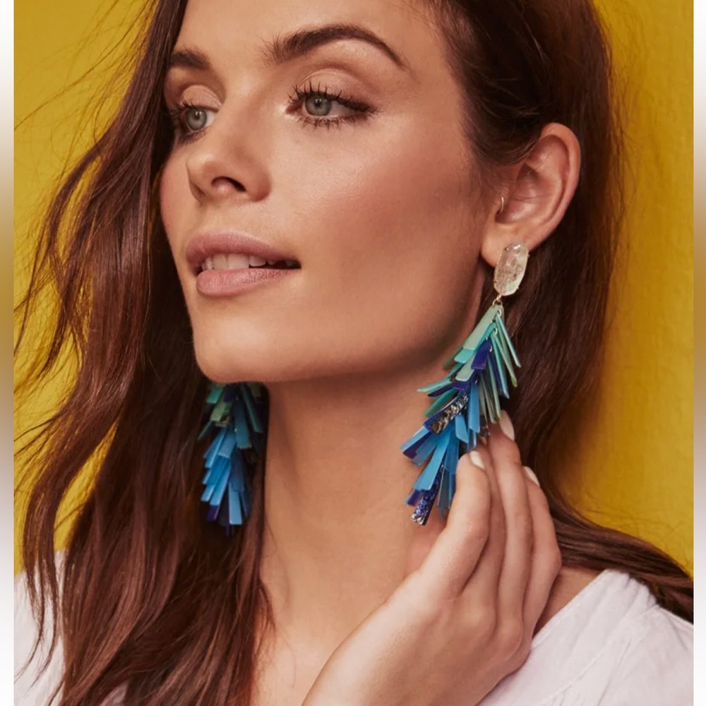 Kendra Scott Blue Green Fringe Drop Earrings